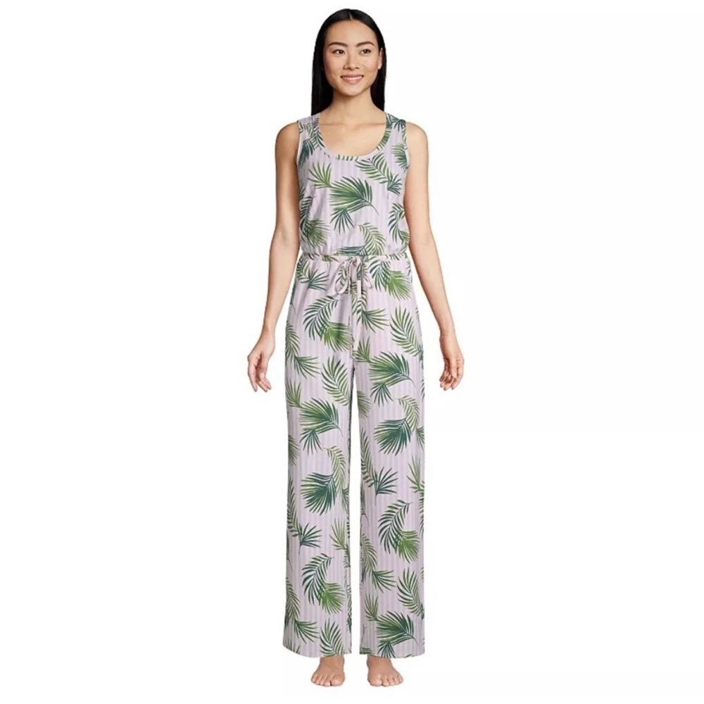 Lands’ End | Leaf Striped Multi Pattern Green Jum… - image 1